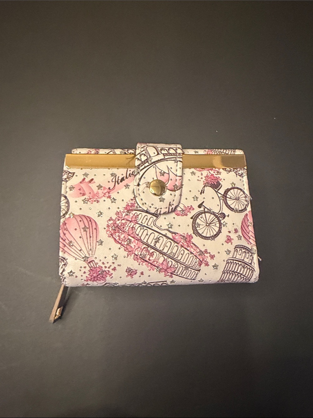 Pink Patterned Women's Bifold Wallet with Snap Closure